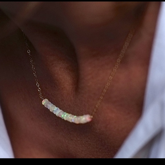 Ethiopian Opal Bar Necklace in 14k gold filled - Picture 4 of 6